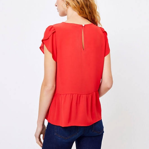 LOFT Tulip Sleeve Peplum Top Red Small - Picture 3 of 11